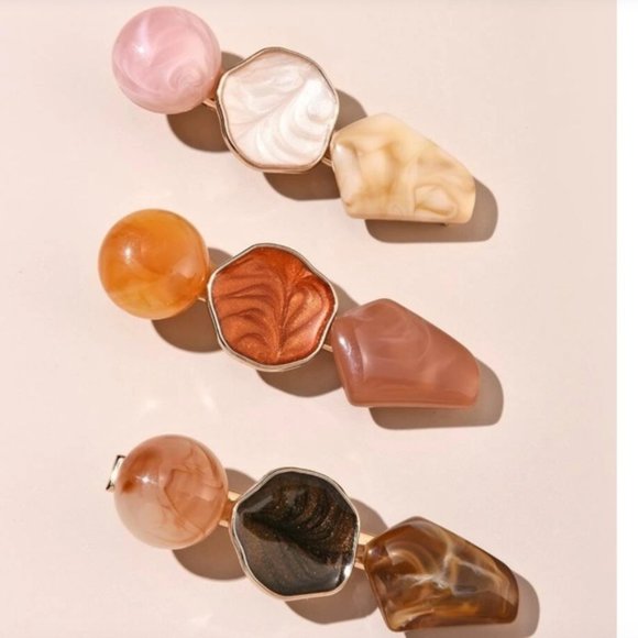 ⭐️❤️ FREE Stone Geode Boho Peasant Hipster Hippie Deco Farm Chic Hair Barrettes - Picture 2 of 7